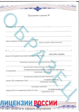 Образец приложение к диплому (страница 1) Чайковский Профессиональная переподготовка сотрудников 